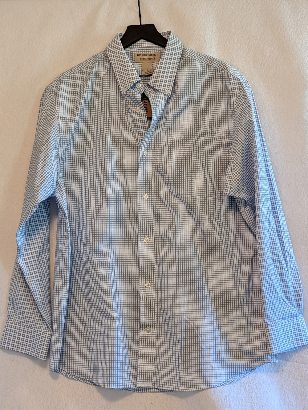 Duluth Trading Wrinklefighter Button Down Shirt Large Blue Check NWT Cotton NEW